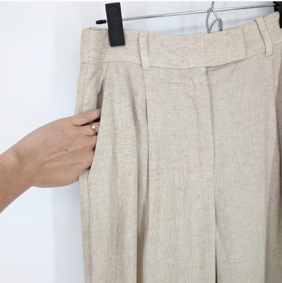 Abercrombie & Fitch Sloane Tailored Linen Blend Wide Leg Pants Beige 26 / 2 Long - Picture 3 of 7